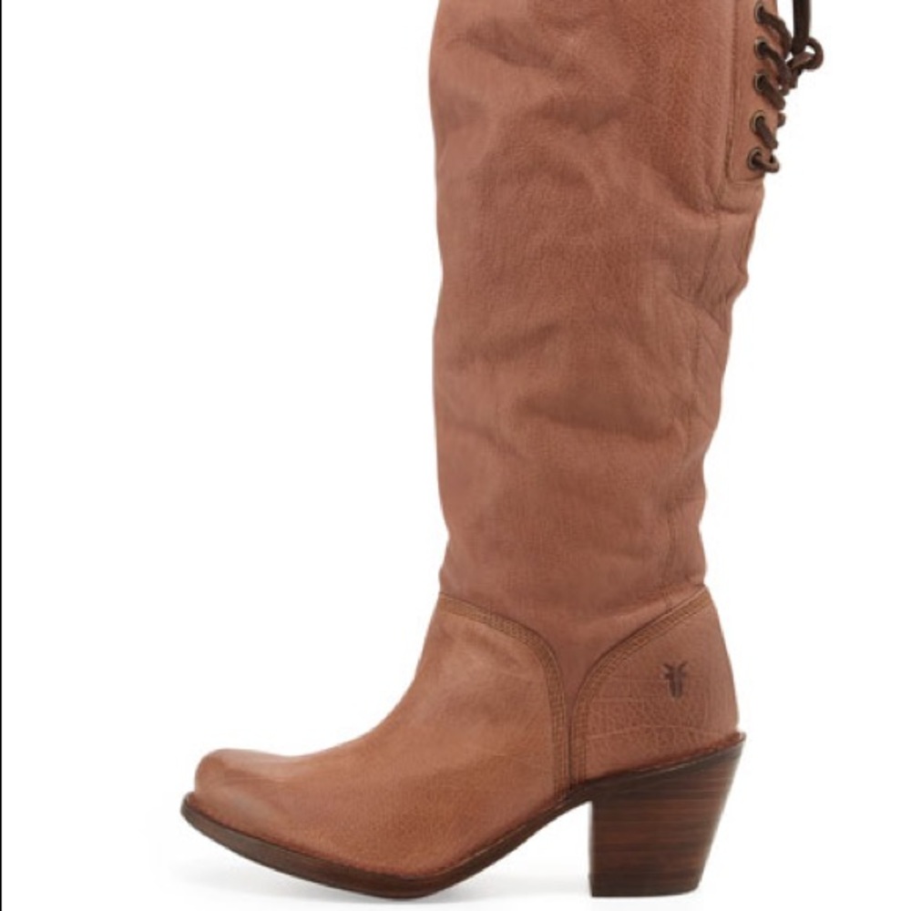 Frye Carmen Slouchy Laced-Back Boot, Fawn, Size 9.5